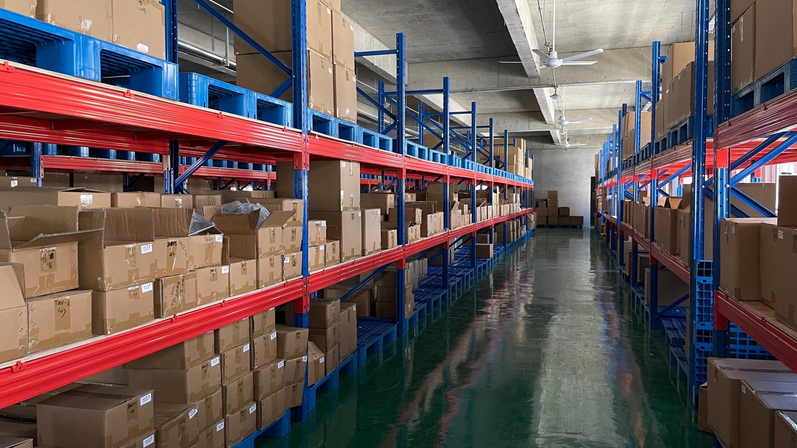 Warehouse storage area for percussion instruments and shipment preparation