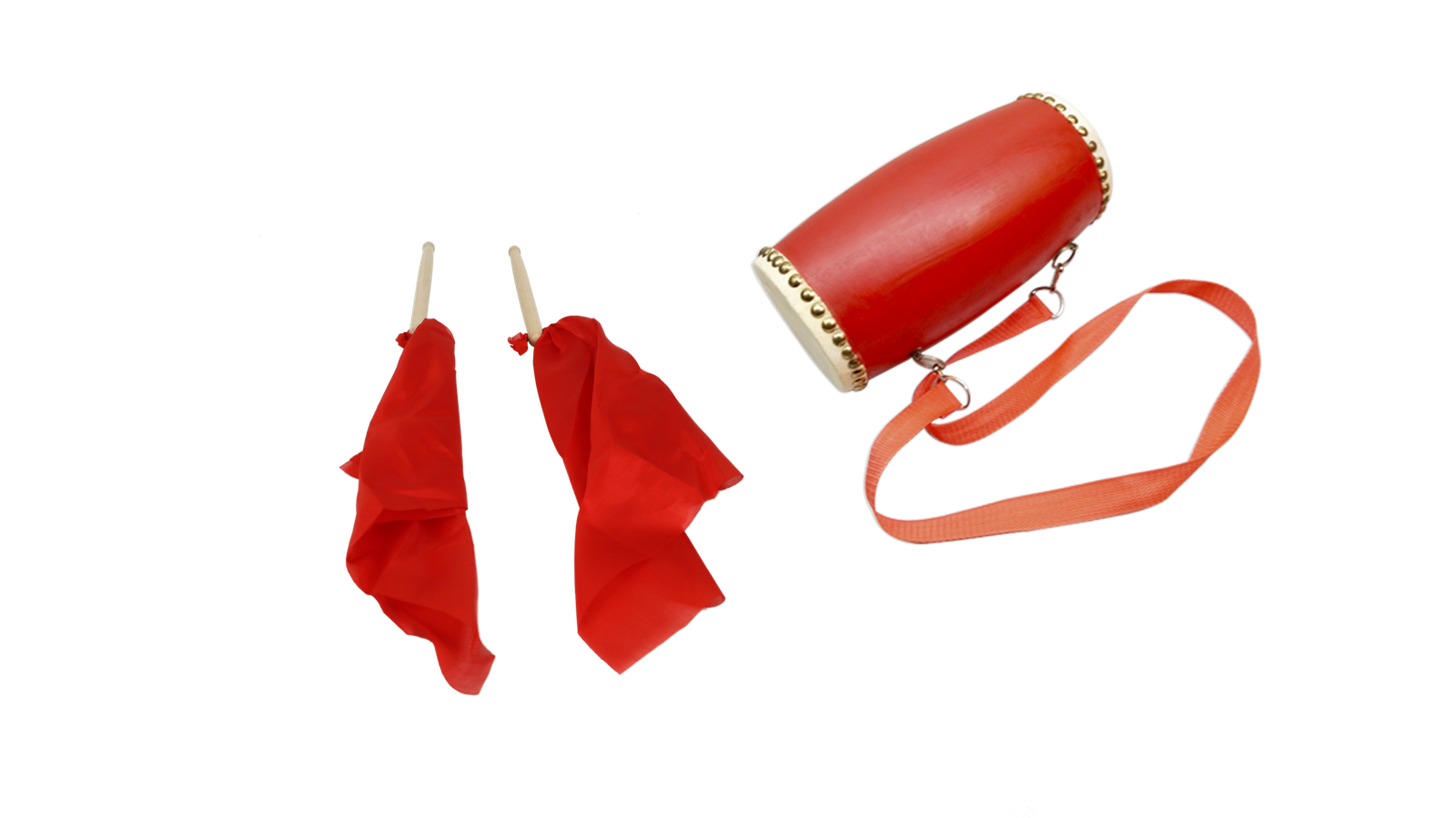 D042-1 red waist drum with mallets and strap