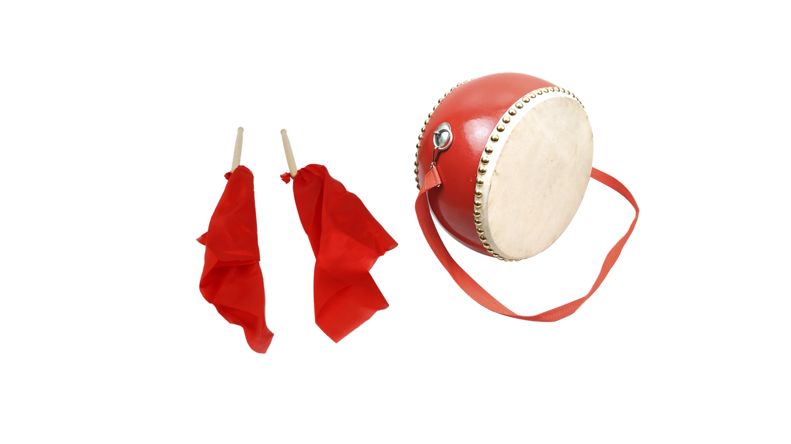 D043-1 8 inch red drum with mallets and strap