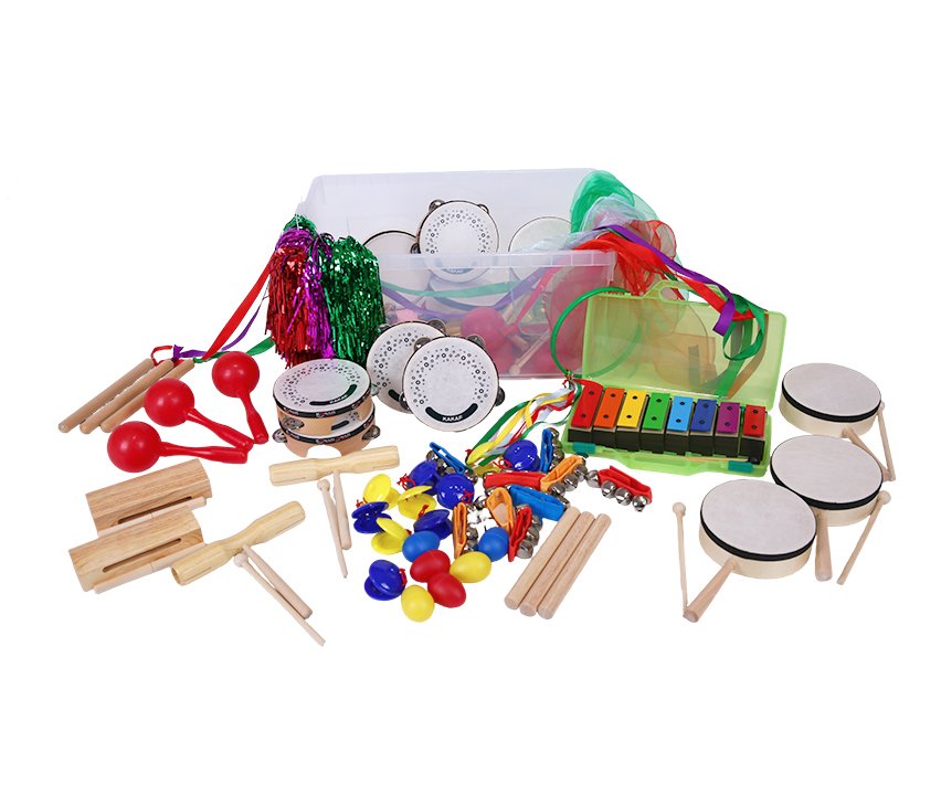 Percussion Set collection with compact kits basket sets and large rhythm instrument groups