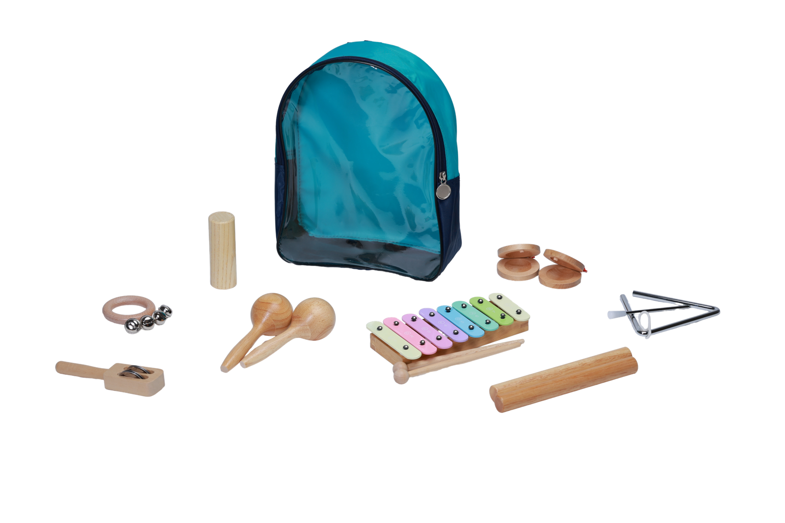 P014-1 8-piece instrument set with carrying bag and wood metal rhythm items