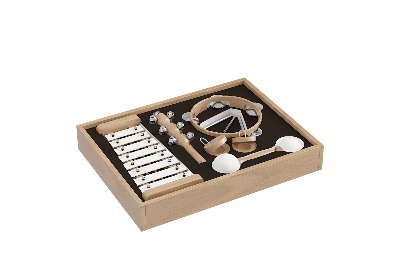 P024-1 wooden box rhythm set with wood and metal accessories